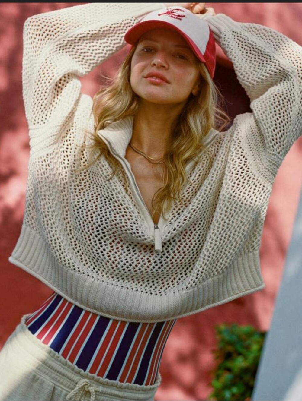 Aerie Crochet Quarter Zip Sweater
